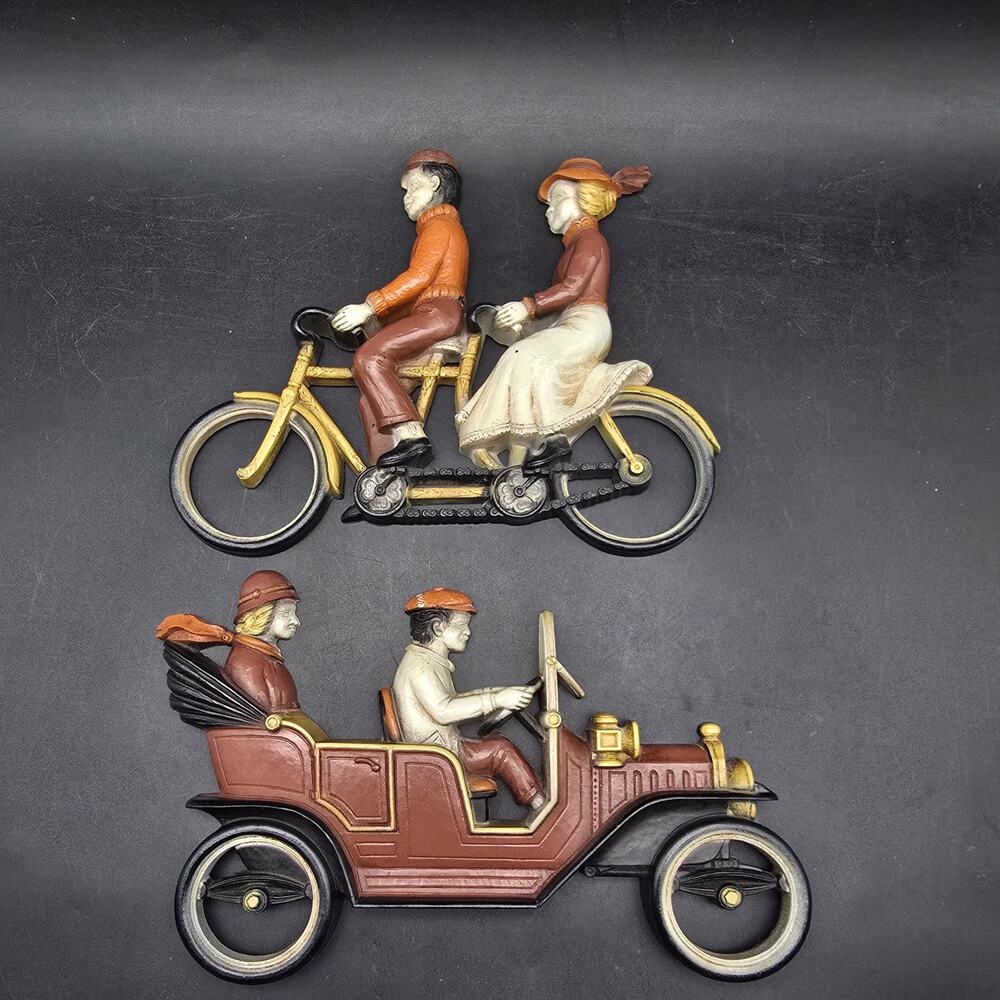 Home Interiors Vintage Transportation Car Bike Plastic Plaque Wall Hangings 1975